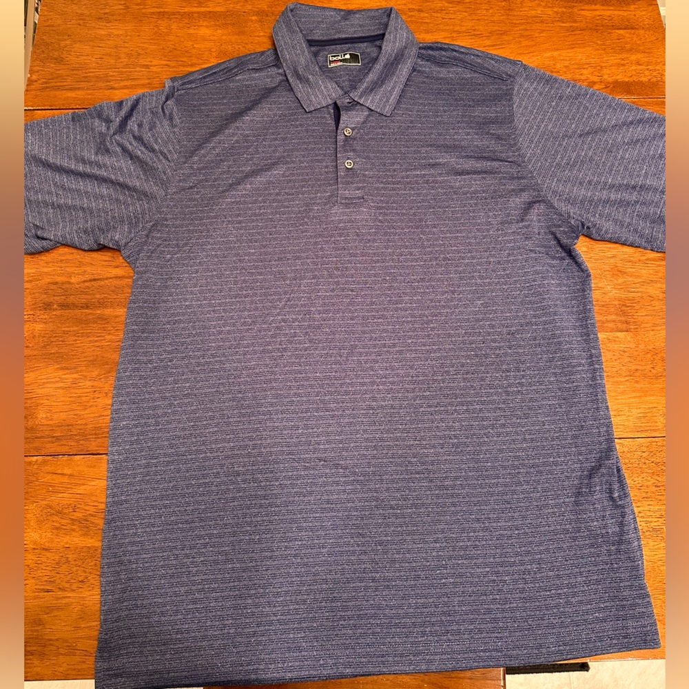 Bolle’ Blue/Gray Polyester Striped Polo Shirt. Size XL